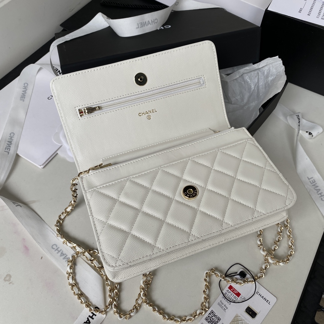 Caviar Leather Wallet On Chain Shoulder Bag AP3180 White